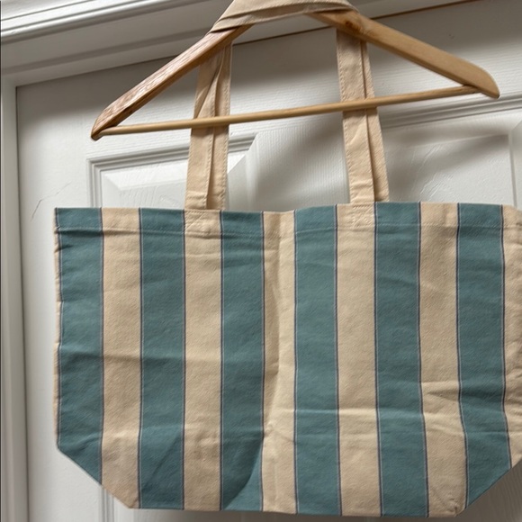 Sezane cotton canvas Tote Bag blue stripe - Picture 3 of 4